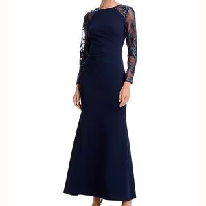 Eliza J - Sequin Embroidered Lace Long Sleeve Gown